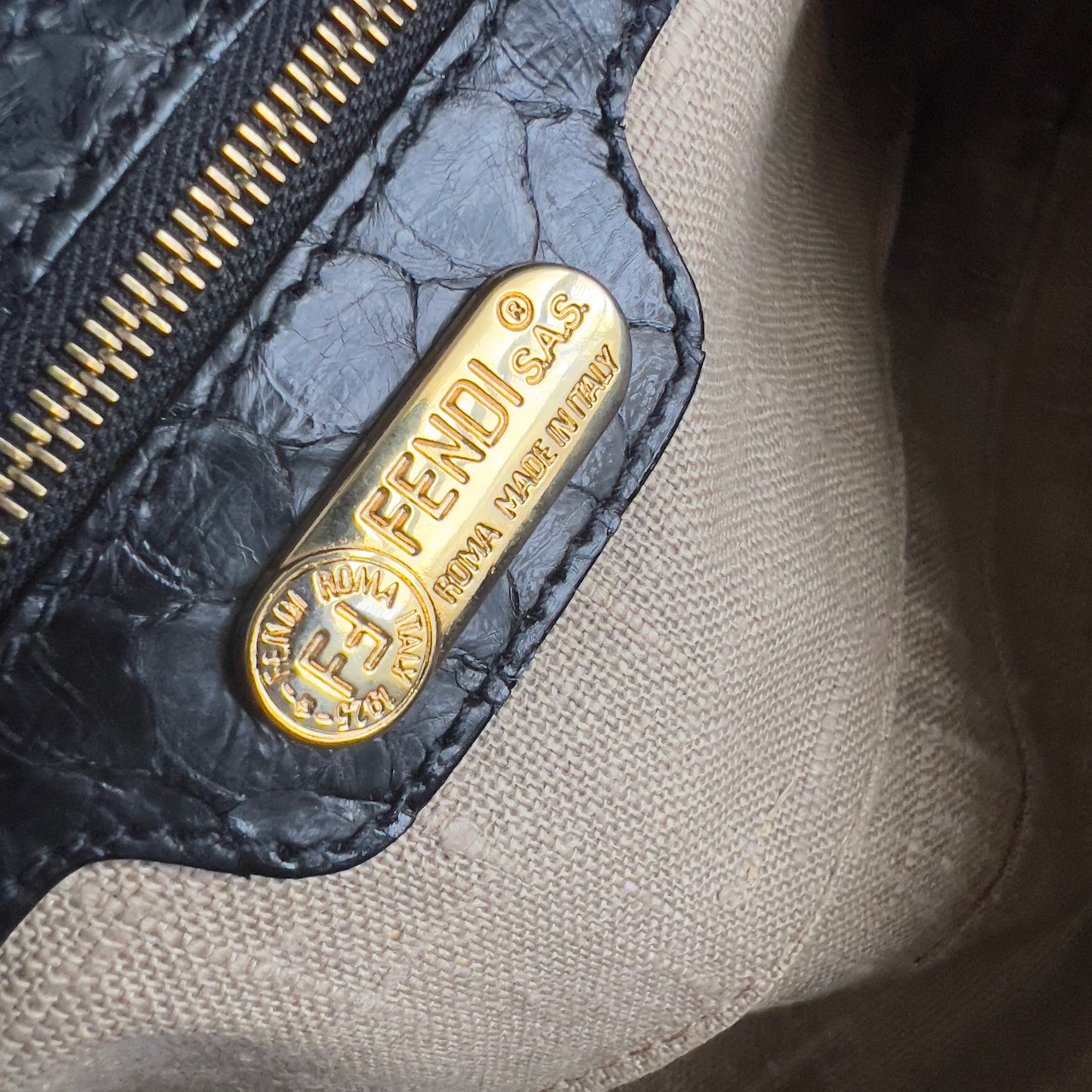 Vintage Fendi Black Embroidered Beads Cloth Baguette