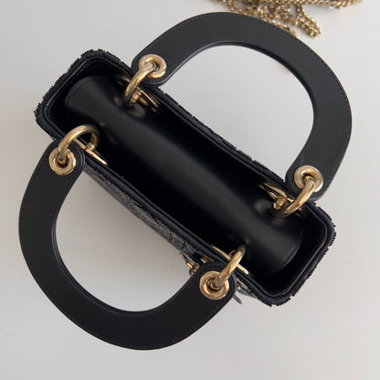 Dior Black Beaded Cannage Mini Ladydior Bag