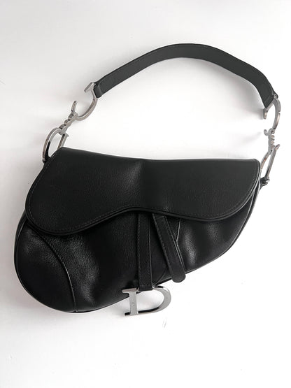 Vintage Dior calf leather black saddle bag