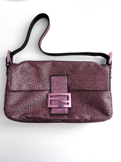 Fendi purple metallic spots baguette