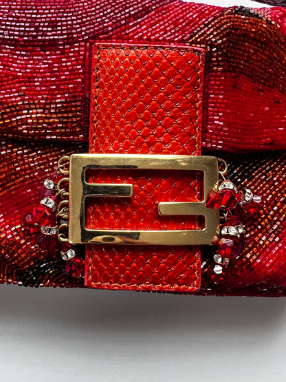 Stunning Fendi red beaded baguette with crystal hangers