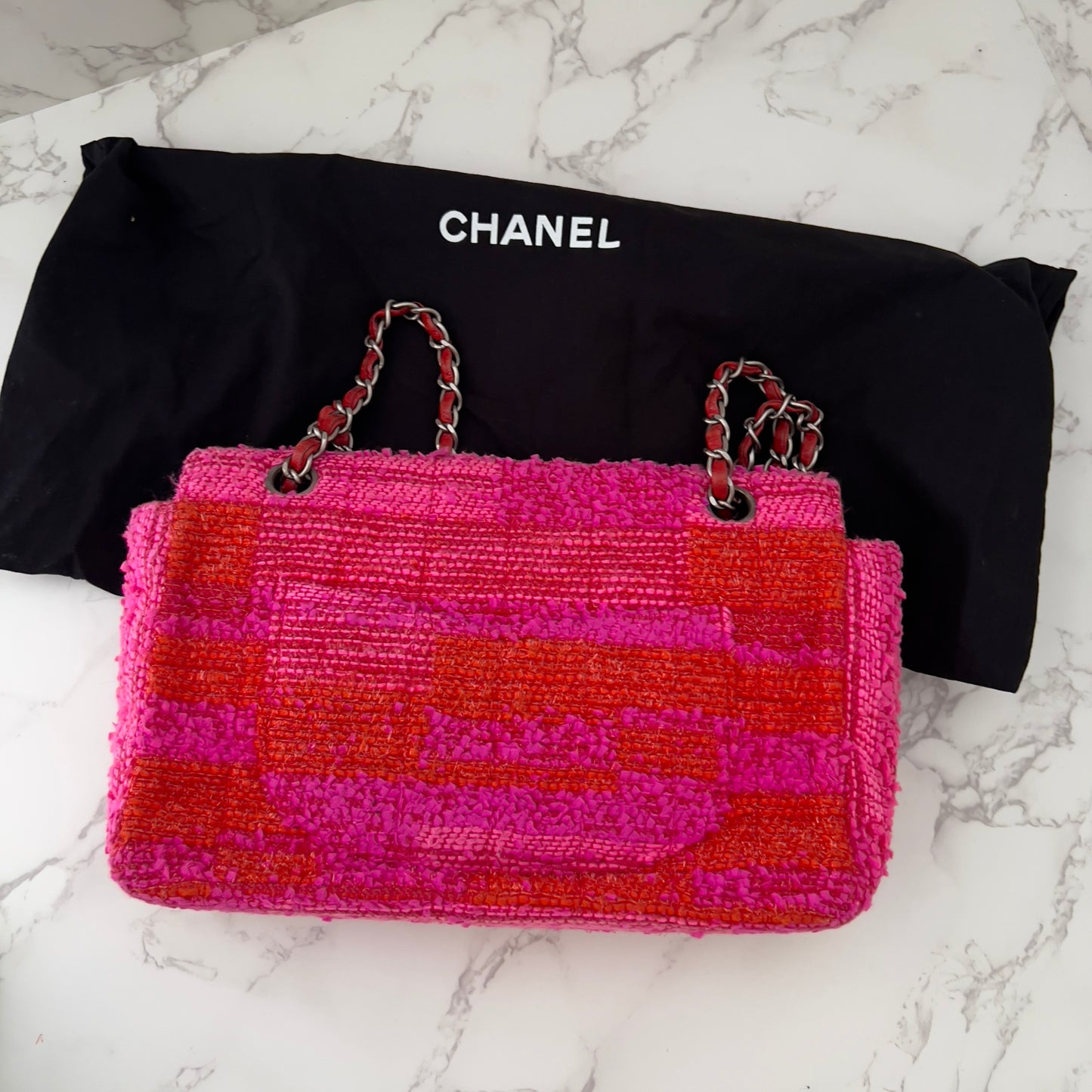 Vintage Chanel Red&Pink Tweed Single Flap Bag