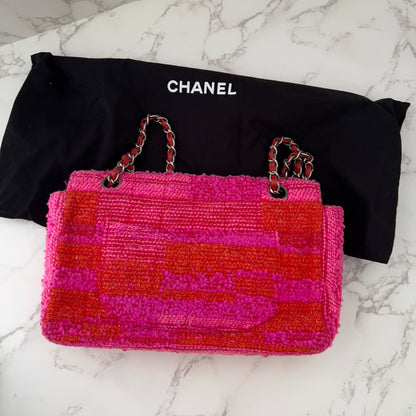 Vintage Chanel Red&Pink Tweed Single Flap Bag