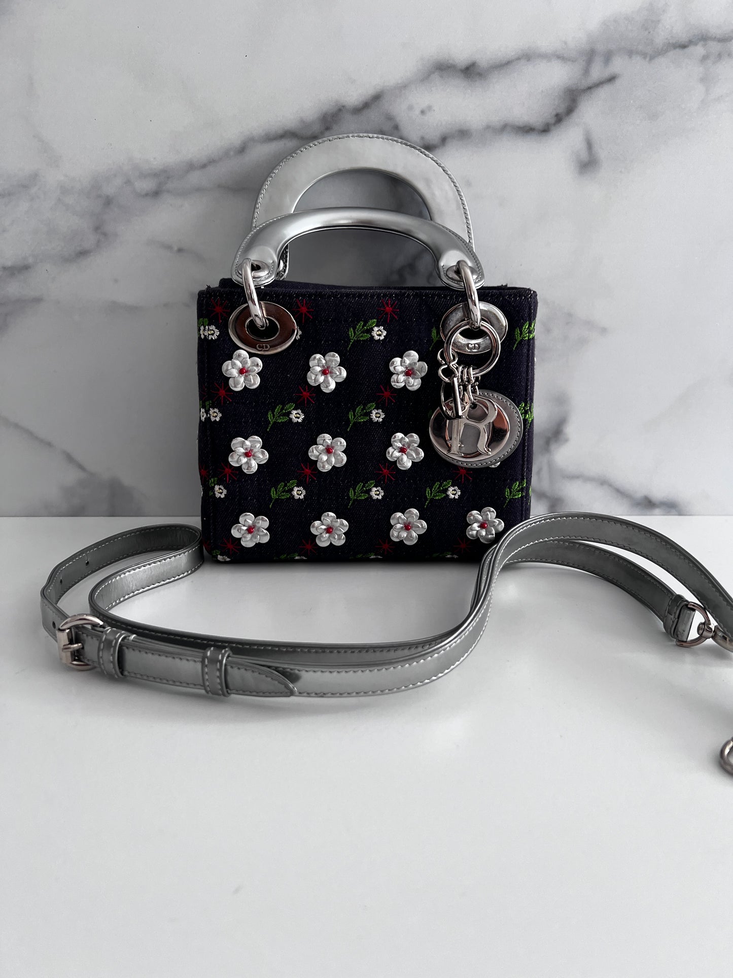 Dior mini denim floral lady Dior bag