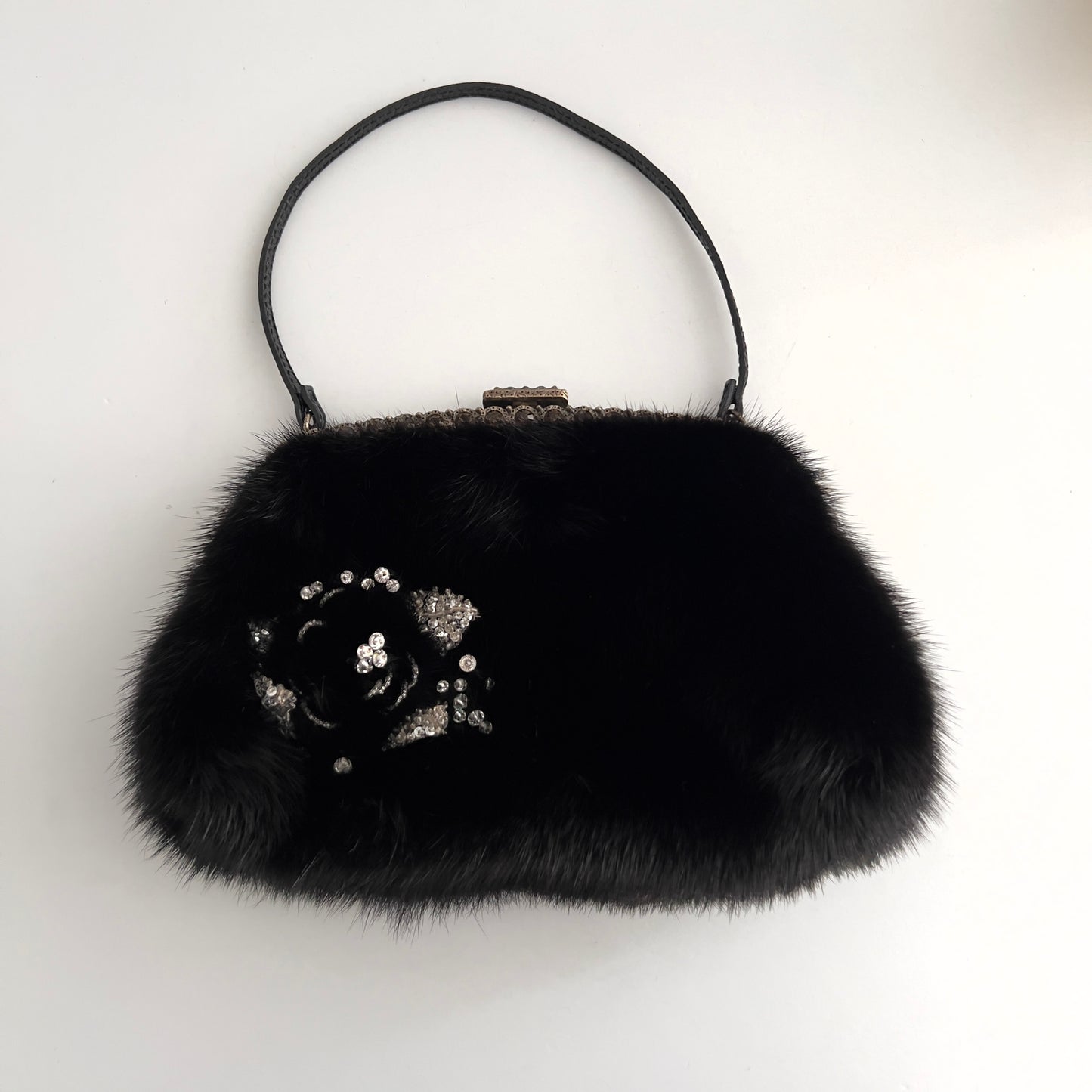 Vintage Valentino Black Mink Fur Evening Bag