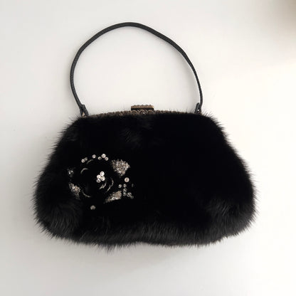 Vintage Valentino Black Mink Fur Evening Bag
