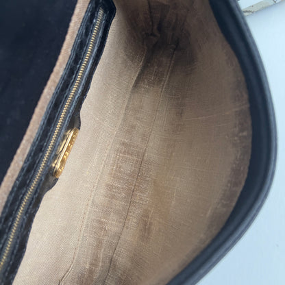 Vintage Fendi Black Embroidered Beads Cloth Baguette