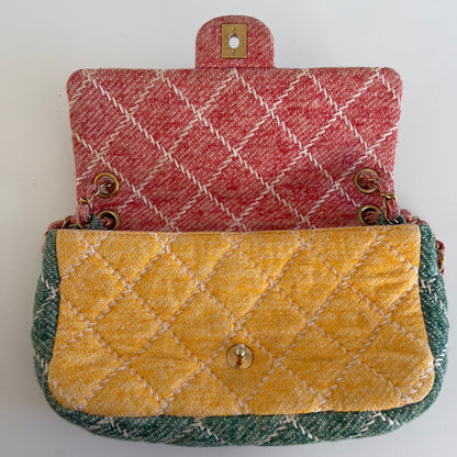 CHANEL Jersey Quilted Fabrics and Co Flap Multicolor Medium Size