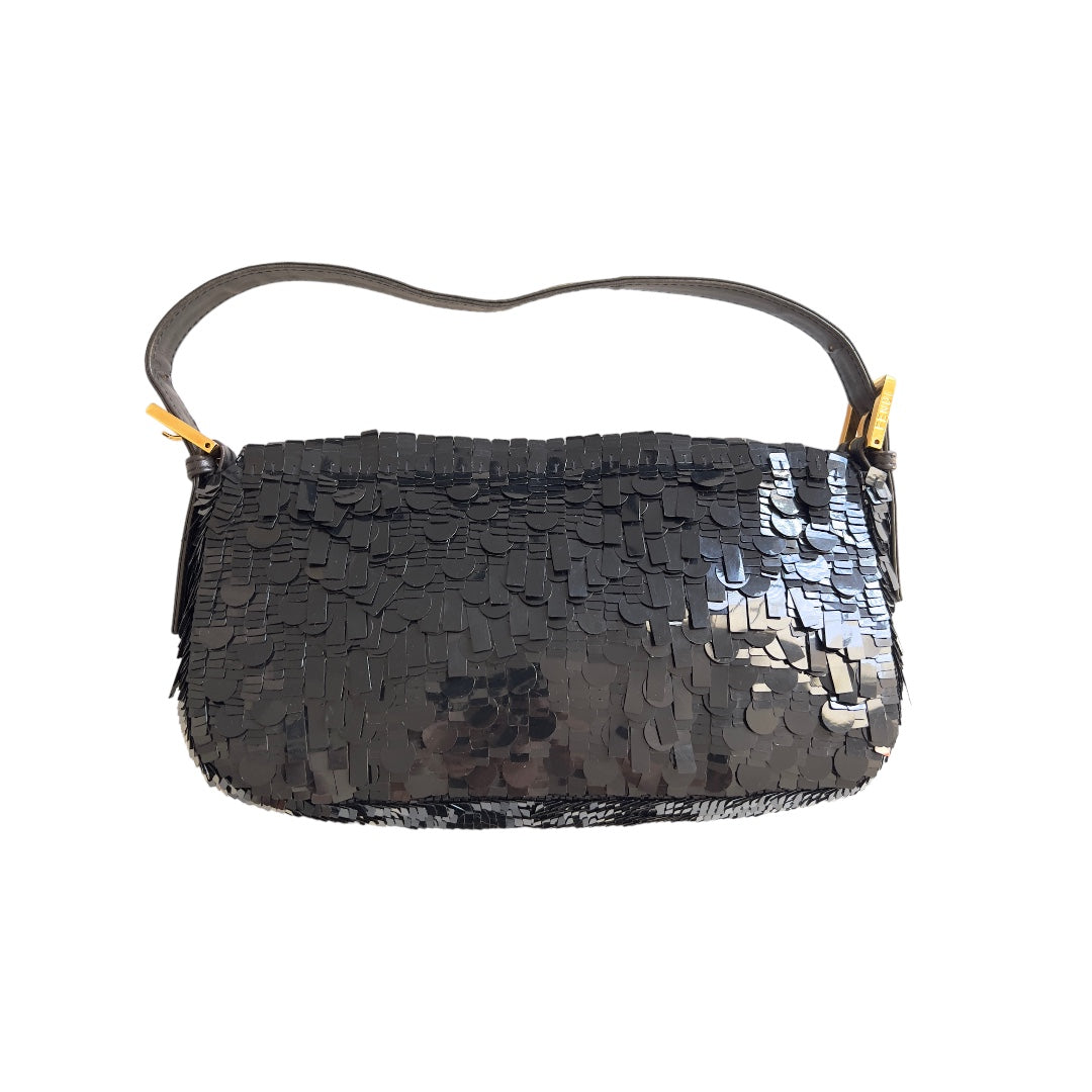 Iconic vintage fendi black sequin baguette