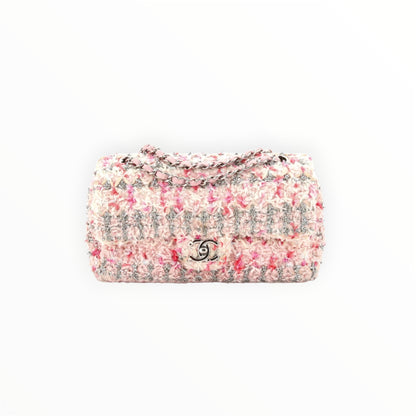 CHANEL Tweed Quilted Mini Rectangular Flap Light Pink Silver