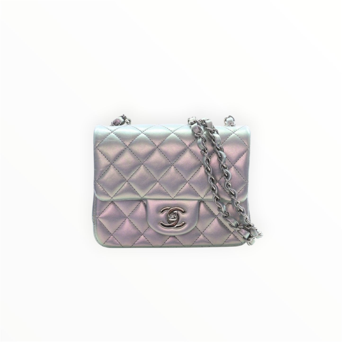 Chanel Silver Iridescent Classic Square Flap Bag