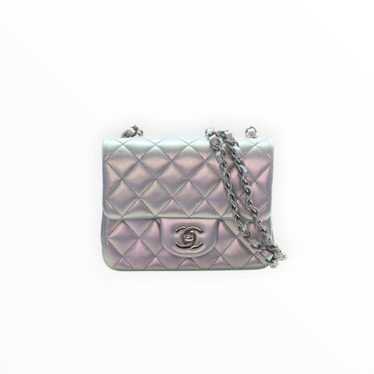 Chanel Silver Iridescent Classic Square Flap Bag