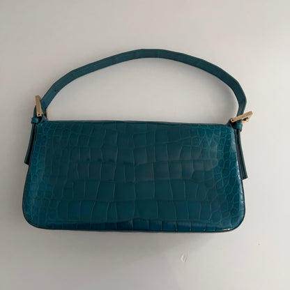 Vintage Blue Crocodile Skin Rhinestone Buckle Baguette