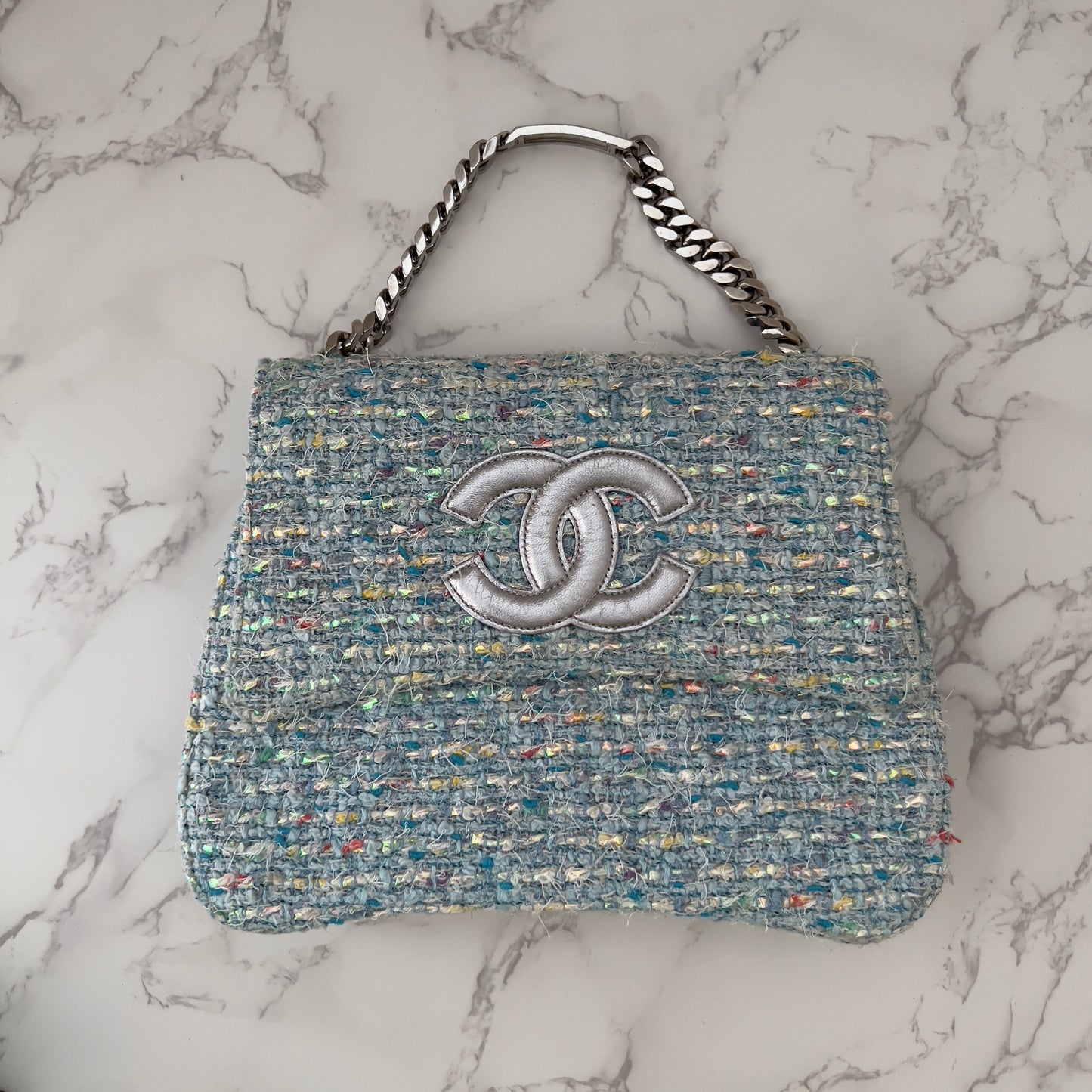 Vintage Chanel CC Confetti Tweed with flap Blue