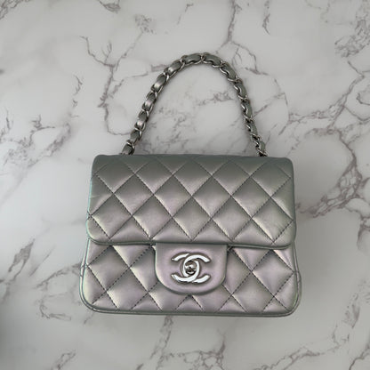 Chanel Silver Iridescent Classic Square Flap Bag