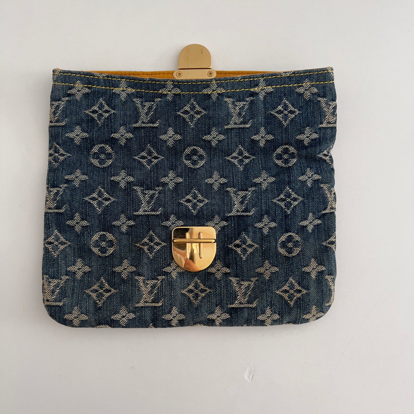 Vintage Louis Vuitton Monogram Denim Pochette Plat Clutch Blue