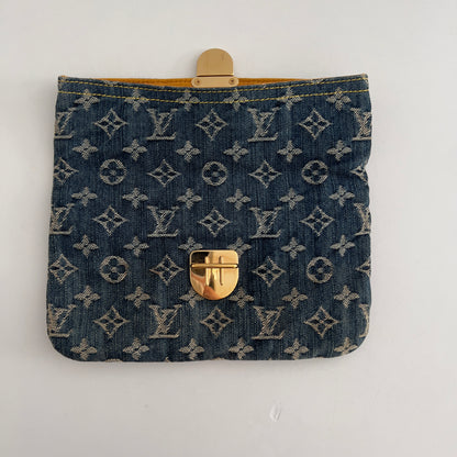 Vintage Louis Vuitton Monogram Denim Pochette Plat Clutch Blue