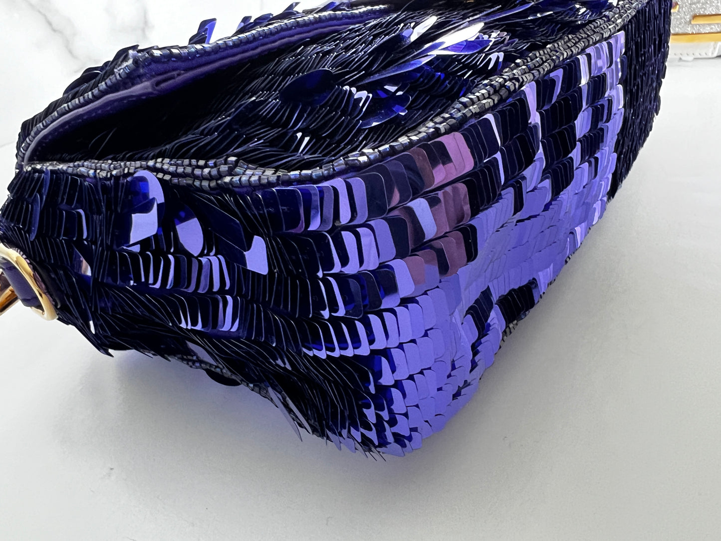 Iconic Fendi purple sequin baguette