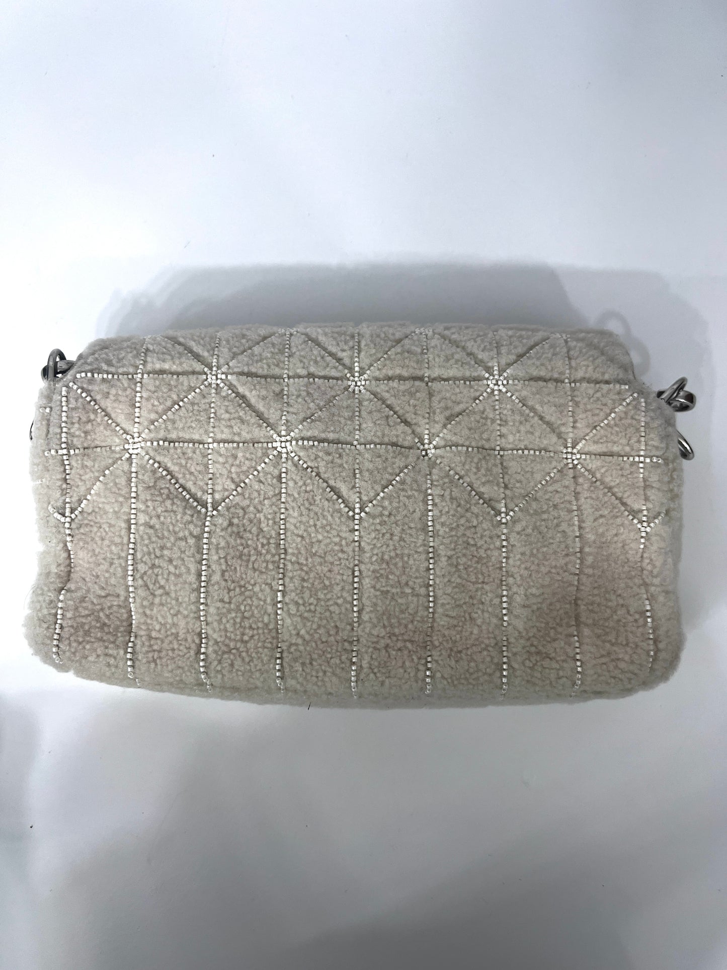 New version Fendi cream color shearling beaded baguette