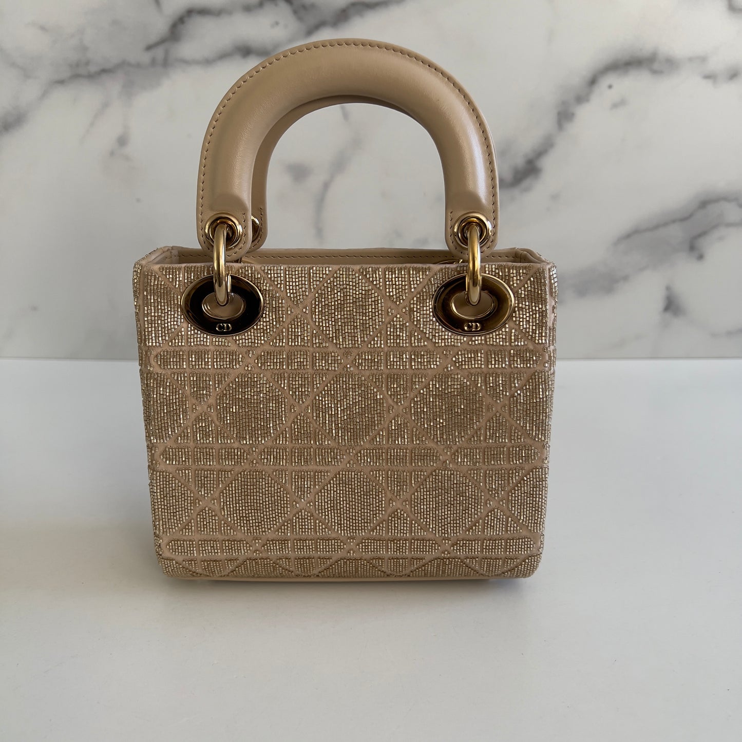 Dior Mini Tan Beaded Ladydior Bag