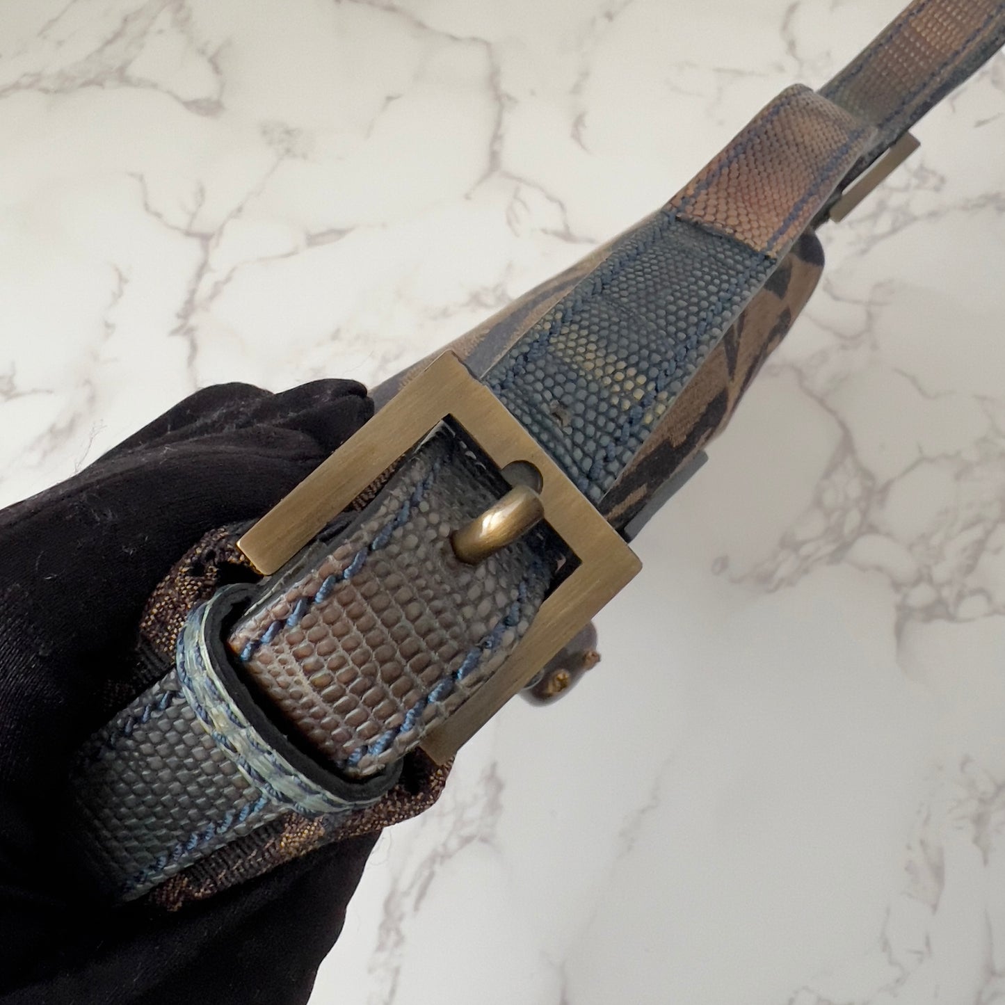 Vintage Fendi Zebra Print Crab buckle baguette
