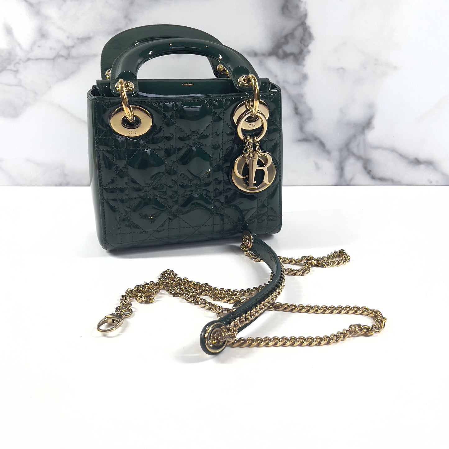 Dior Mini Green Patent Cannage Ladydior Bag