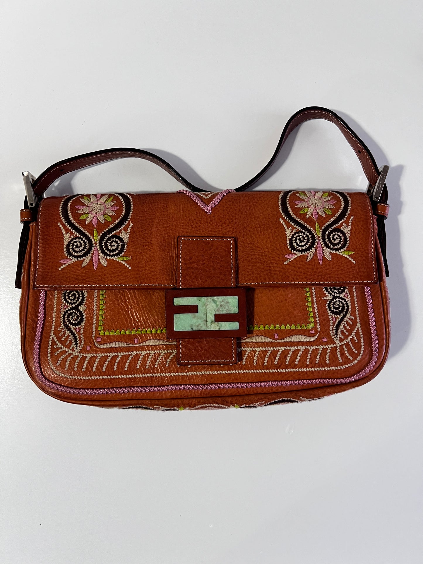 Fendi embroidery leather baguette