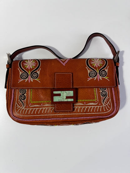 Fendi embroidery leather baguette