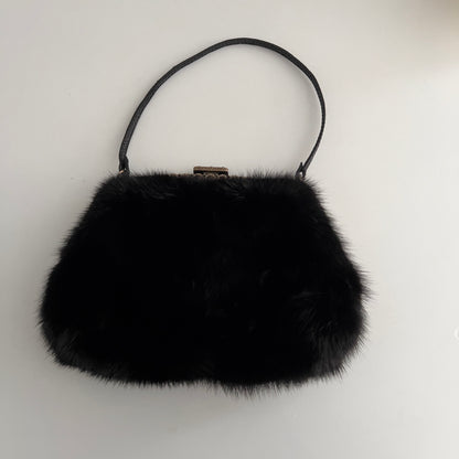 Vintage Valentino Black Mink Fur Evening Bag