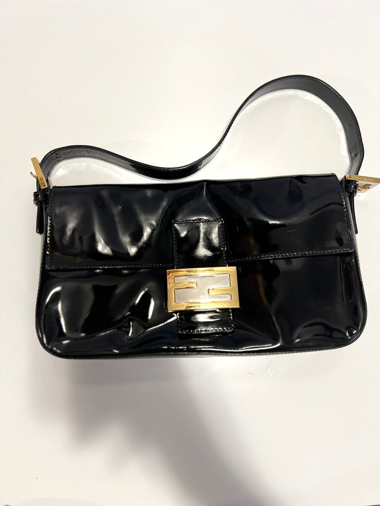 Fendi black patent baguette