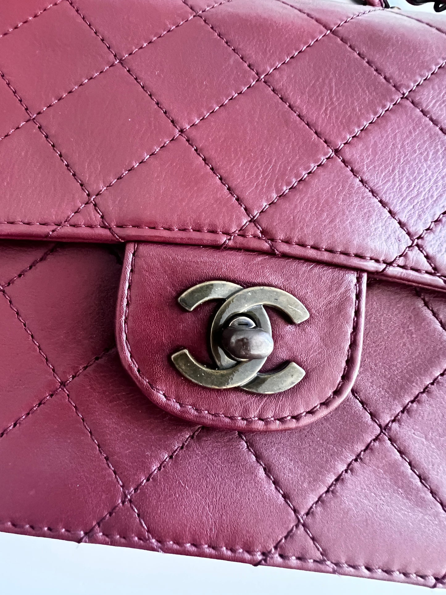 Chanel Burgandy leather single flap bag