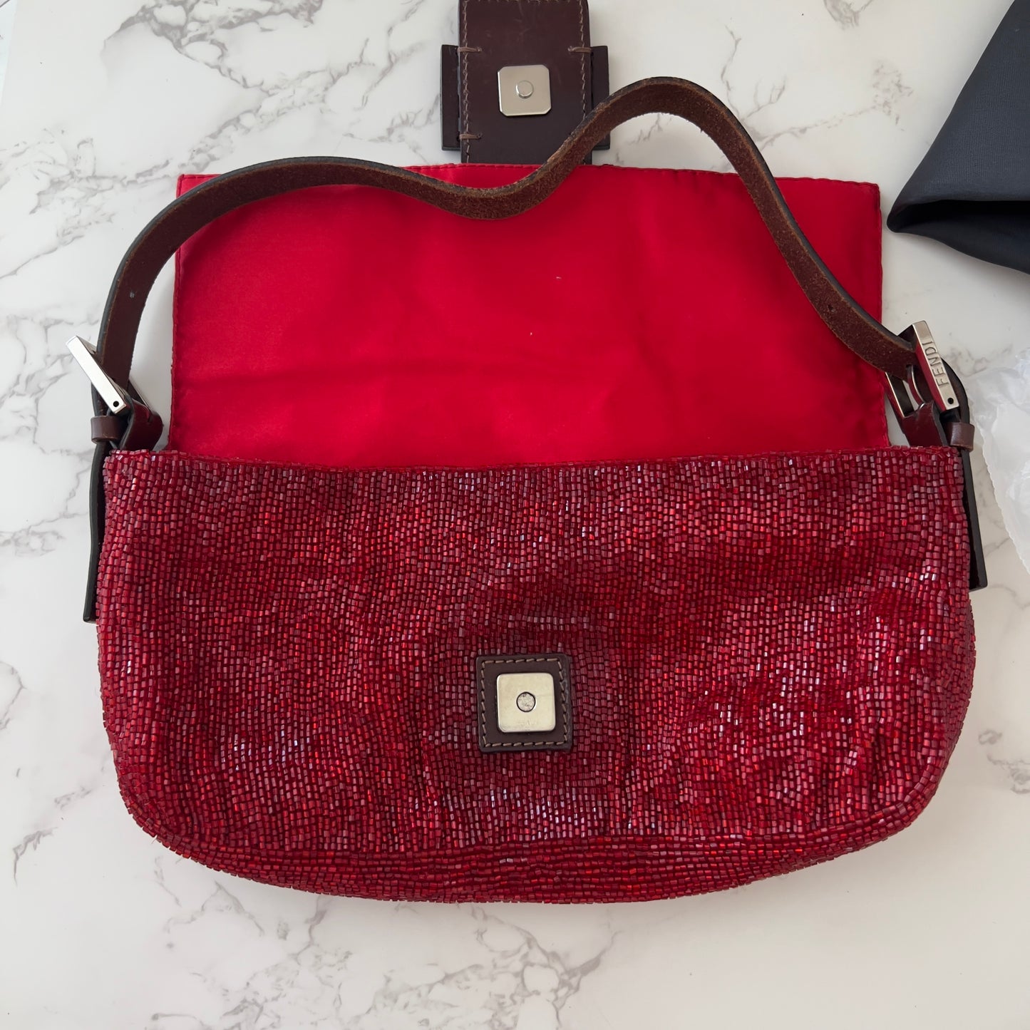 Vintage Fendi Red Beaded Baguette