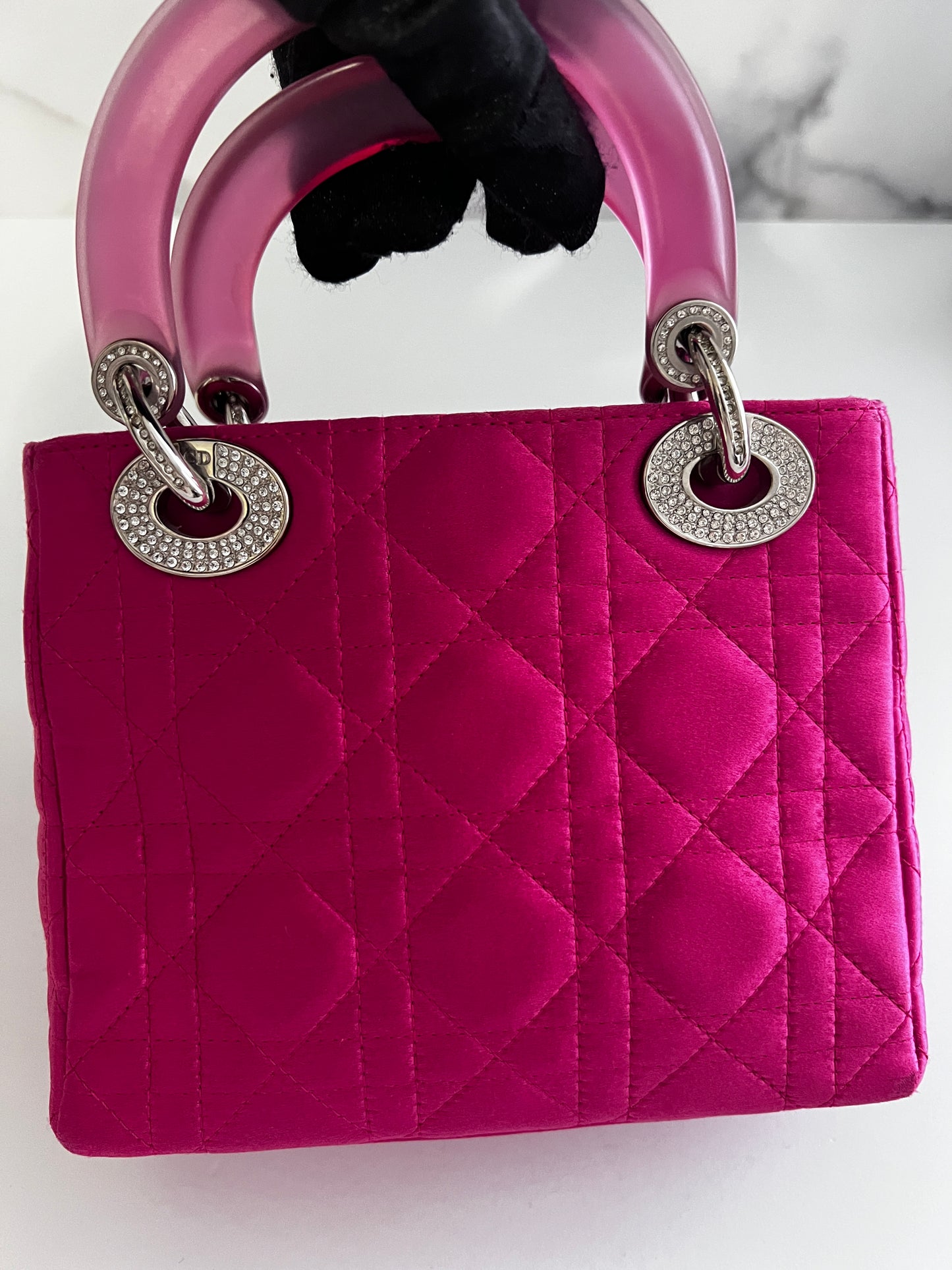 Vintage pink satin mini Lady Dior bag