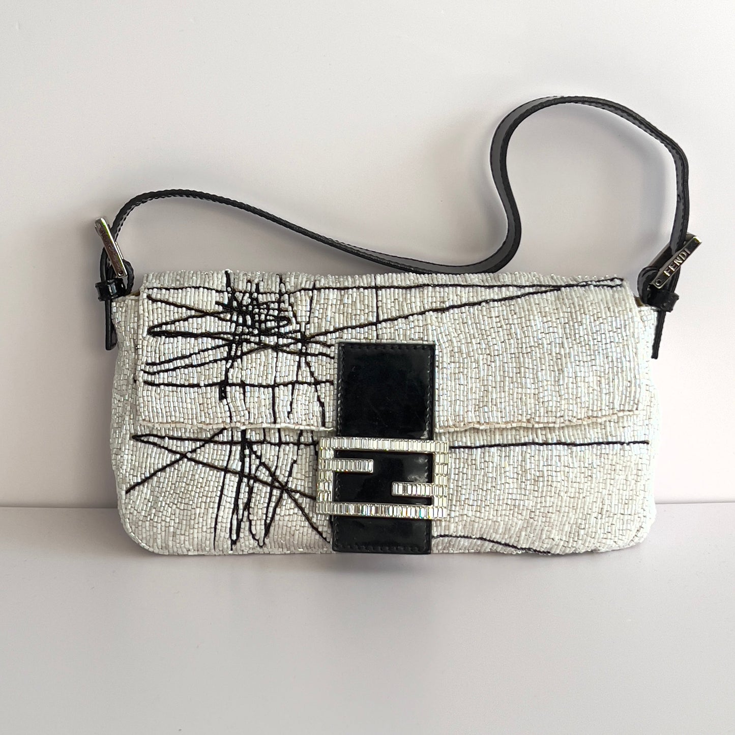 Vintage Fendi White& Black “Spider web”Beaded Baguette