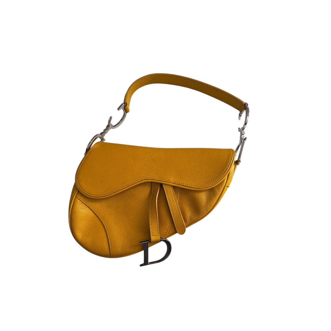 Dior mustard leather saddle bag