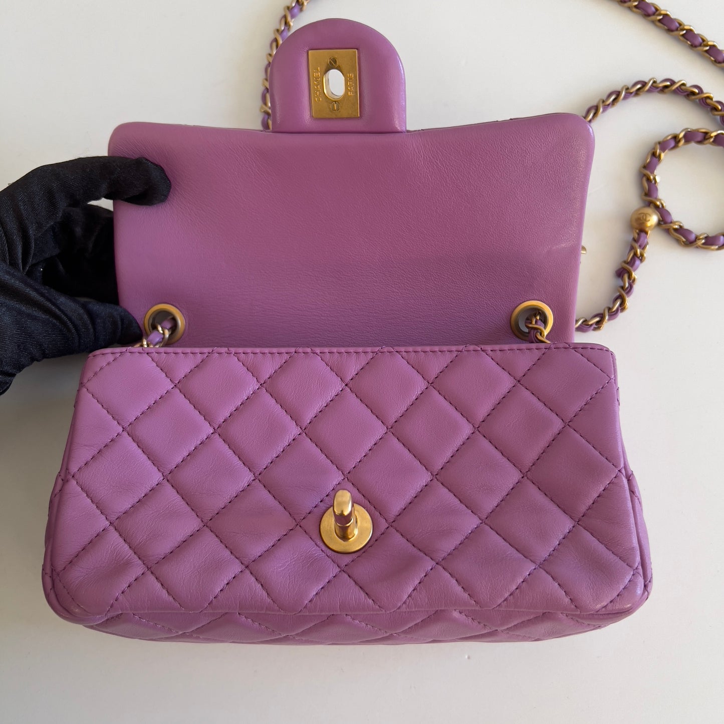 Chanel Lavender Lamb Skin Mini Rectangular Crush Flap Bag