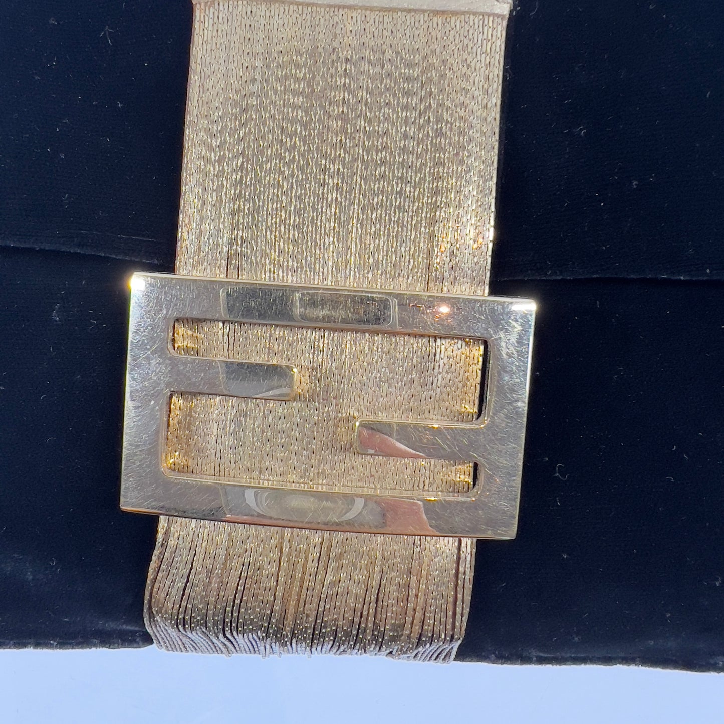 Fendi Black Velvet Gold Tassel Baguette