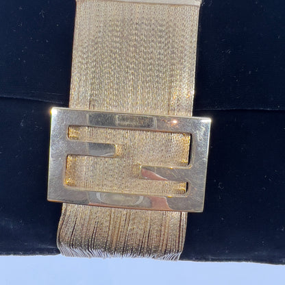 Fendi Black Velvet Gold Tassel Baguette