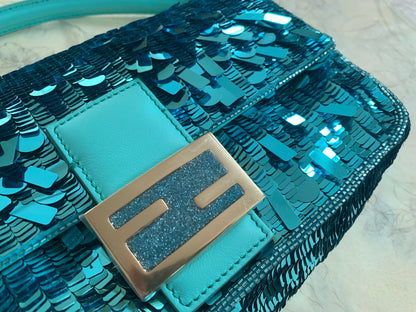 Iconic Fendi turquoise sequin baguette