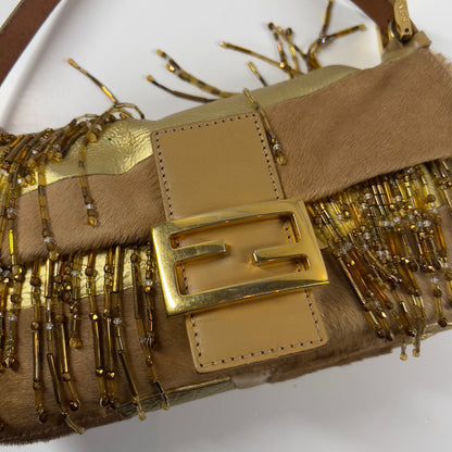 Vintage Fendi Pony Hair Beaded Fringes Baguette