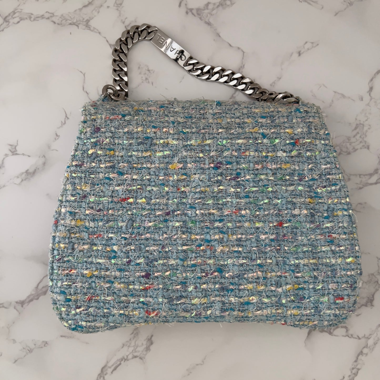 Vintage Chanel CC Confetti Tweed with flap Blue