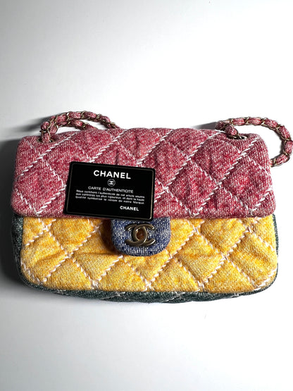 Chanel multi color cloth timeless cloth flap bag