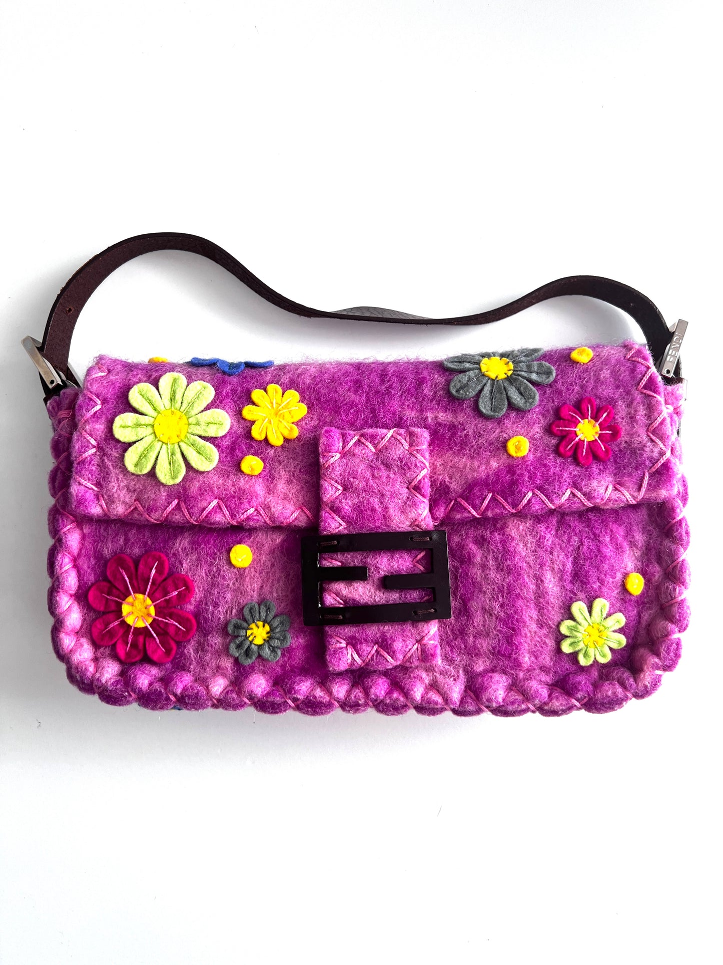 Vintage Fendi flower wool baguette