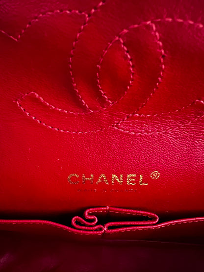Chanel red velvet chain double flap tweed bag
