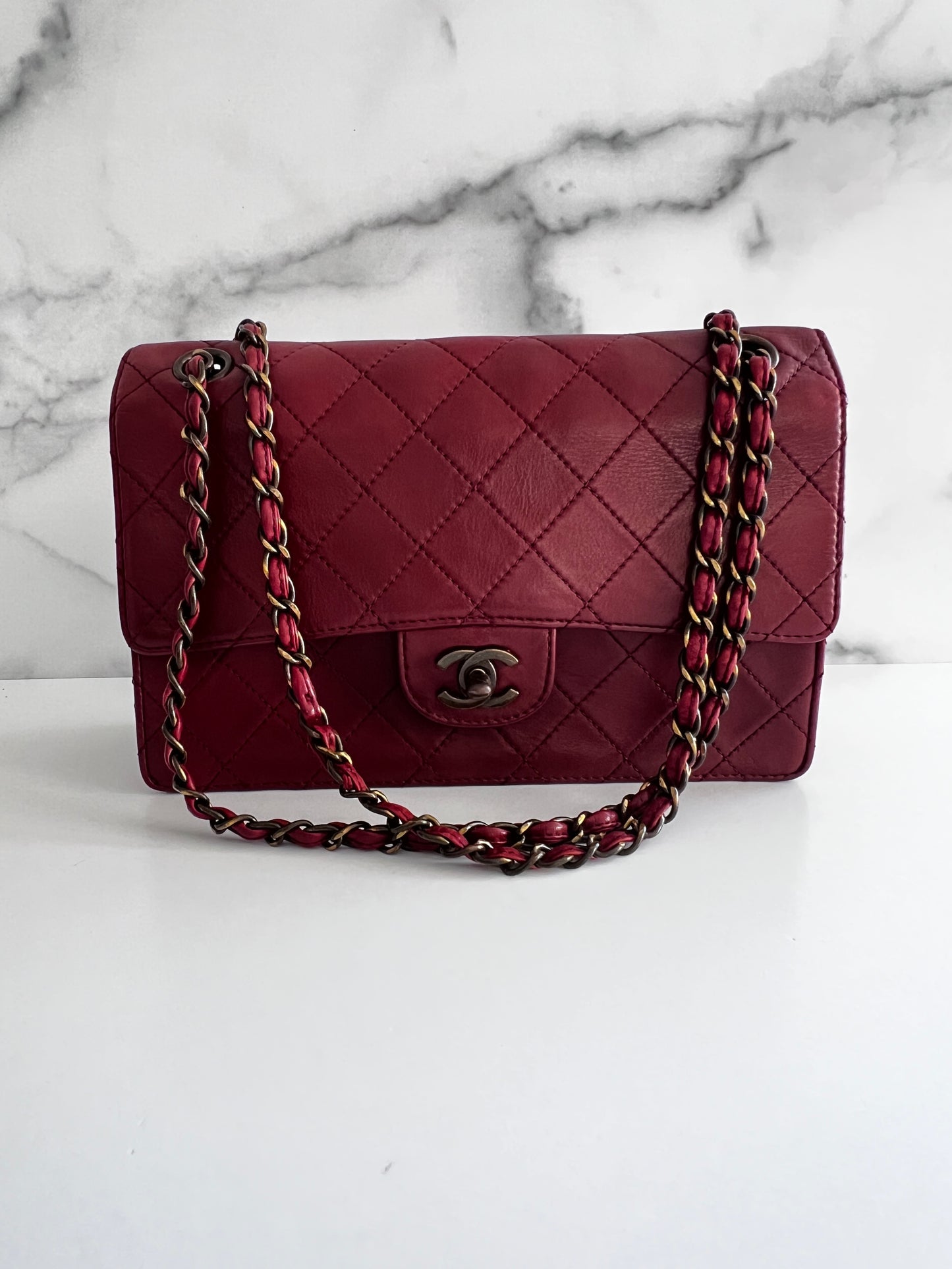 Chanel Burgandy leather single flap bag