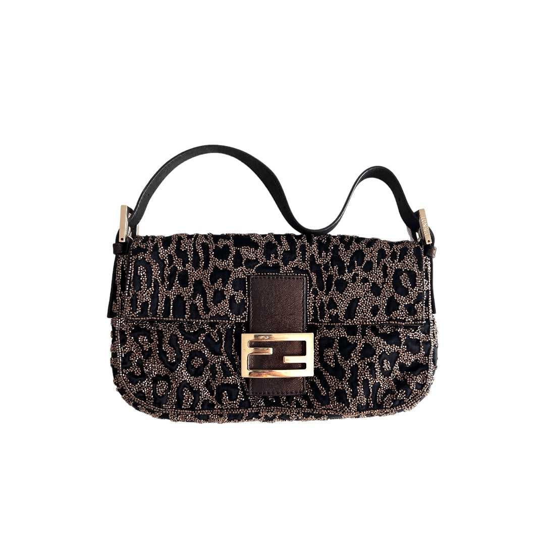 Fendi cheetah pattern golden beaded baguette