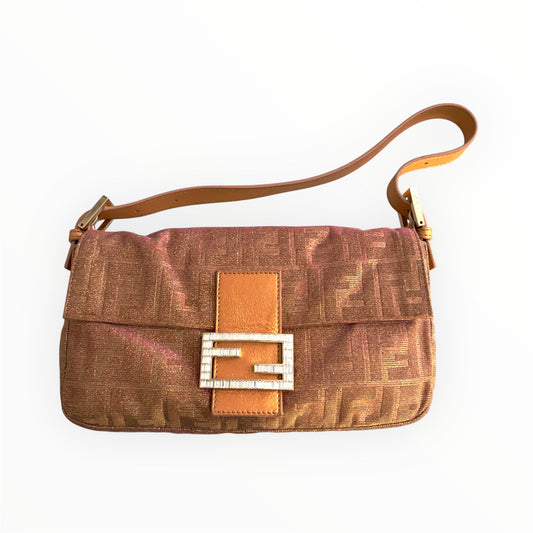 Fendi Peach Metallic Zucca Baguette
