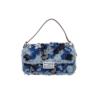 Fendi 3D flowers denim baguette