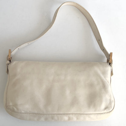 Fendi White Lamb Leather Enamel Buckle Baguette