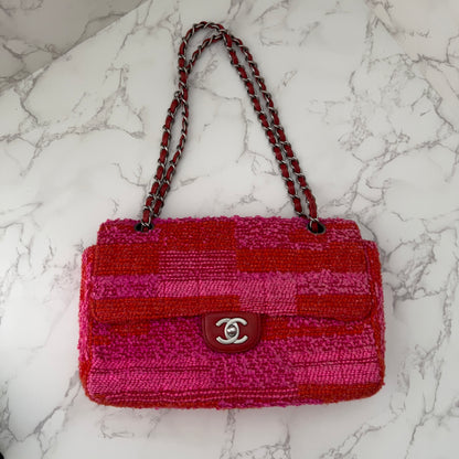 Vintage Chanel Red&Pink Tweed Single Flap Bag